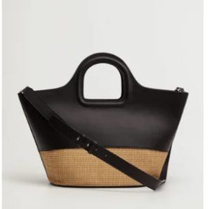 Mango Leather And Raffia Bag